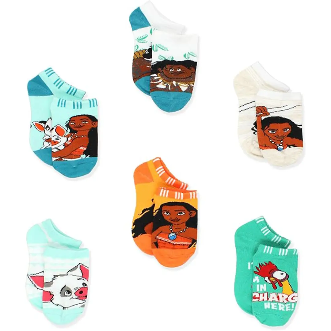 DisneyBuff.com Disney Moana Girl No Show 6 pack Sock Set